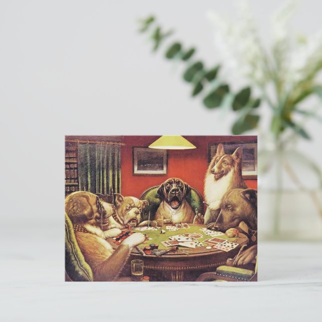 Postal A Waterloo, Dogs Playing Poker, (Anverso de pie)