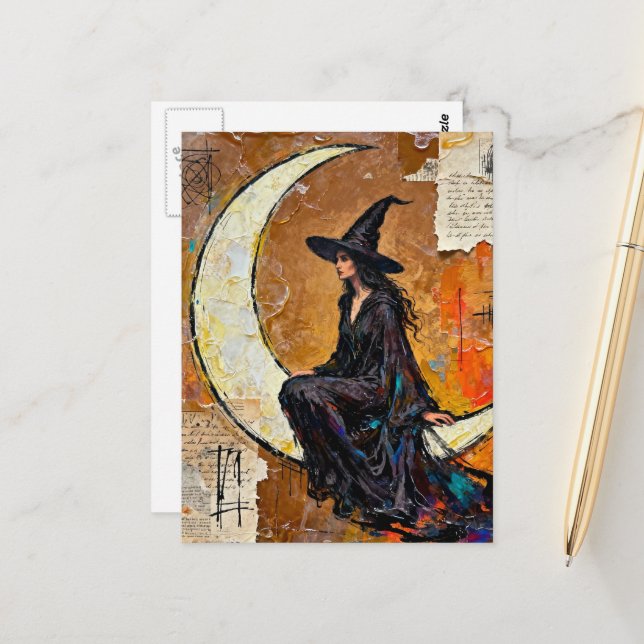 Postal A Witch Mixed Media Collage (Anverso/Reverso In Situ)
