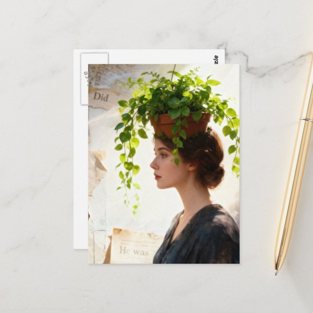 Postal A Woman with  Houseplant on her Head (Anverso/Reverso In Situ)