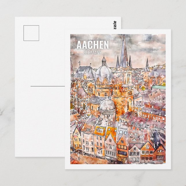 Postal Aachen Alemania Famoso Travel Place Watercolor (Anverso / Reverso)