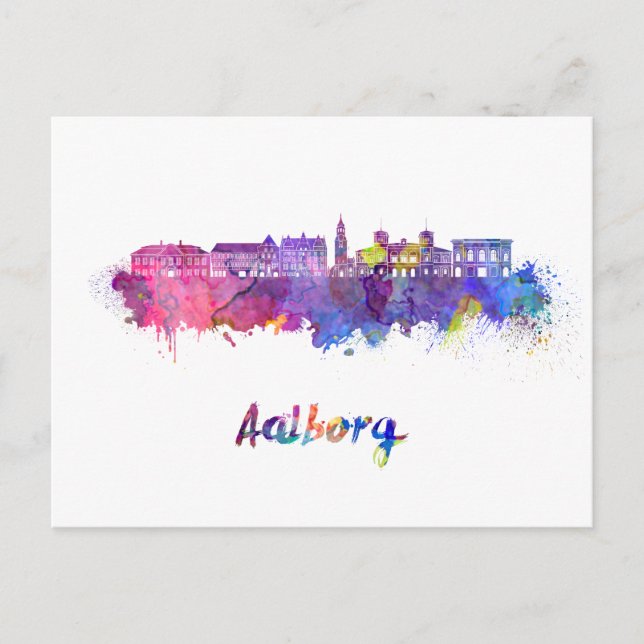 Postal Aalborg skyline in watercolor (Anverso)