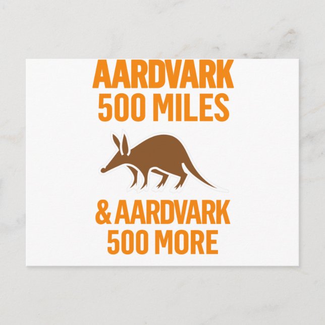 Postal Aardvark 500 Miles divertido juego de palabras (Anverso)