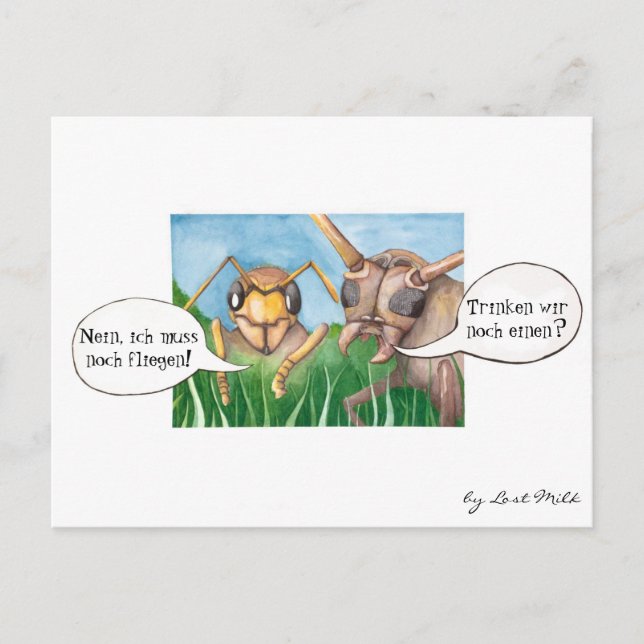 Postal Ab en den Biergarten und en Bier trinken, deutsch (Anverso)