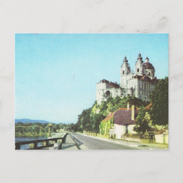 Postal Abadía de Melk, Wachau, Austria de la Vintage, (Anverso)