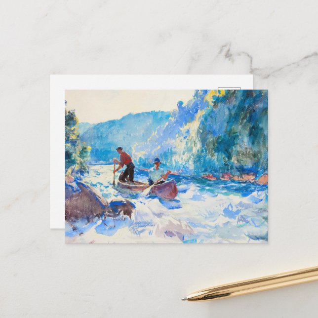 Postal Abajo los rápidos de Frank Weston Benson (Anverso/Reverso In Situ)