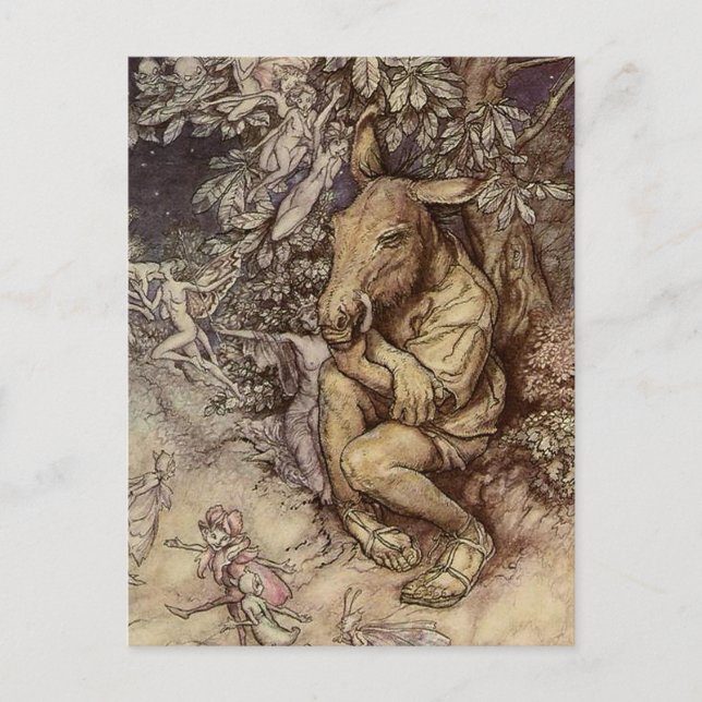 Postal "Abajo y Titania" por Arthur Rackham (Anverso)