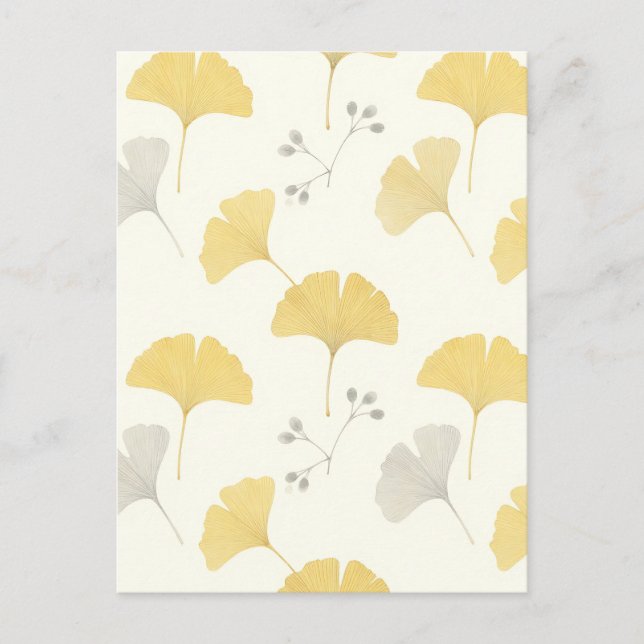 Postal Abanico Amarillo de Hojas de Ginkgo Repetición (Anverso)