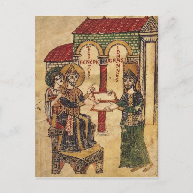 Postal Abbot John ofreciendo el manuscrito Benedict (Anverso)