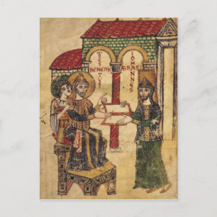 Postal Abbot John ofreciendo el manuscrito Benedict