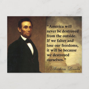 Postal Abe Lincoln Cita "Estados Unidos nunca será..."