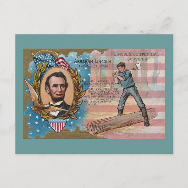 Postal Abe Lincoln Splitting Rails Centennial Souvenir (Anverso)