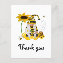Abeja Amarilla Gnome Girasol Gracias Postcard