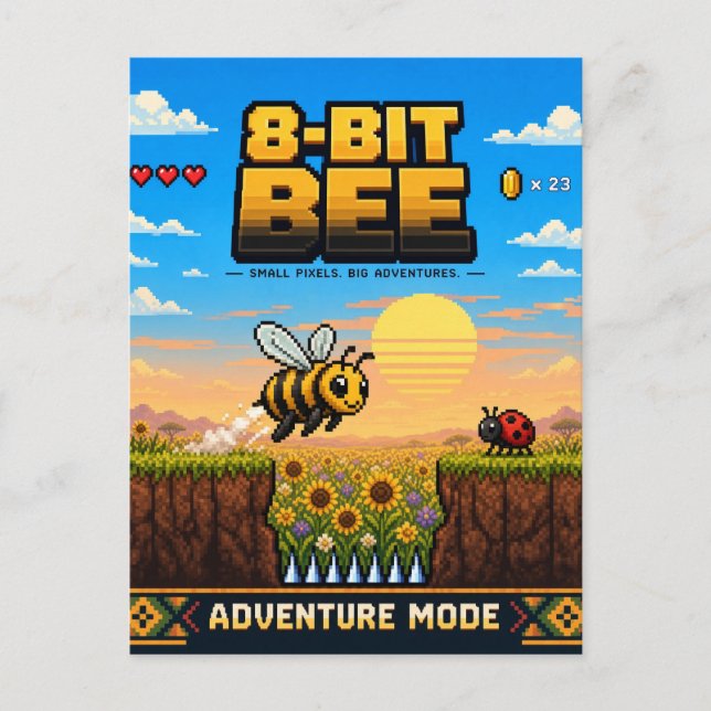 Postal Abeja, arte de píxeles retro de 8 bits (Anverso)