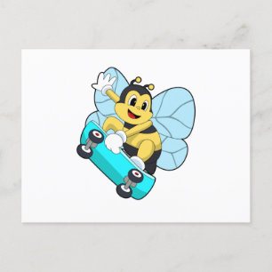 Postal Abeja como patinador con monopatín