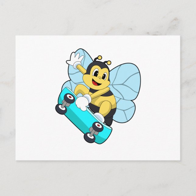 Postal Abeja como patinador con monopatín (Anverso)