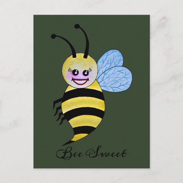 Postal Abeja Cuidada De Acuarela Con Sonrisa Feliz (Anverso)