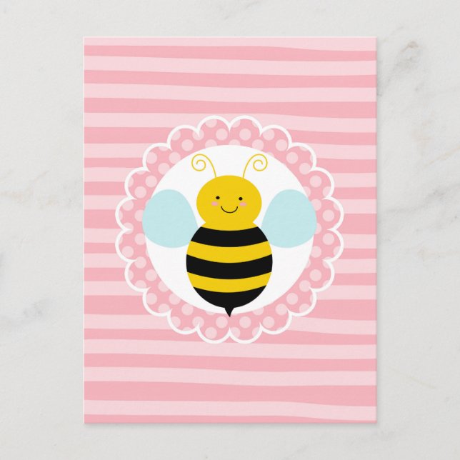 Postal Abeja Cute Bumble - Rosa Amarillo (Anverso)