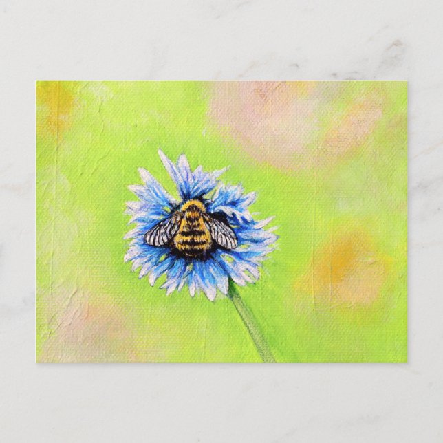 Postal Abeja de burbujas en pintura de flores (Anverso)