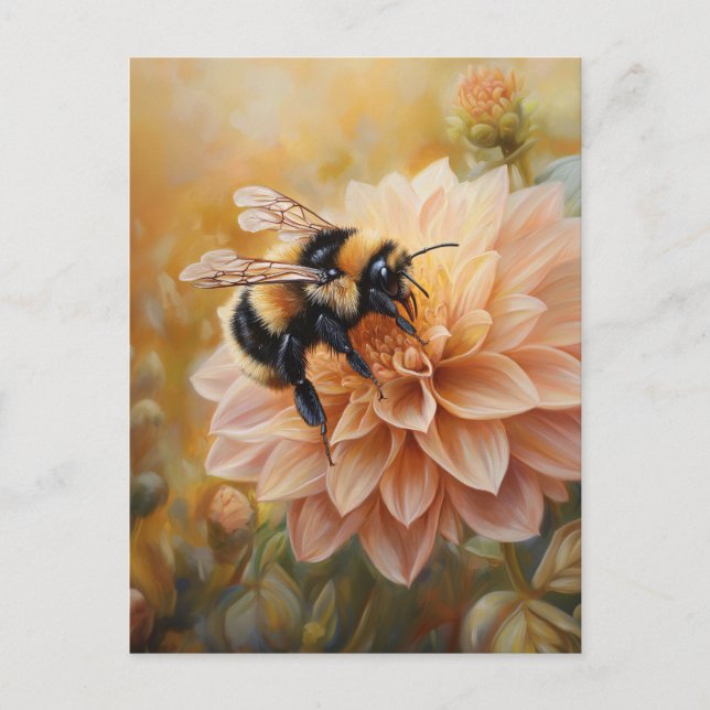 Postal Abeja de miel sobre una flor rosa de cada una (Anverso)