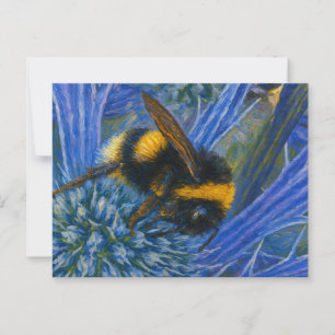 Postal Abeja de púas sobre el cardo azul