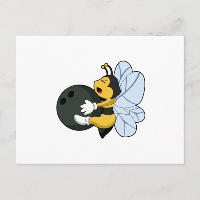 Postal Abeja en bolera con bola de bolos (Anverso)