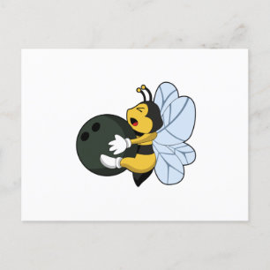 Postal Abeja en bolos con bola de bolos