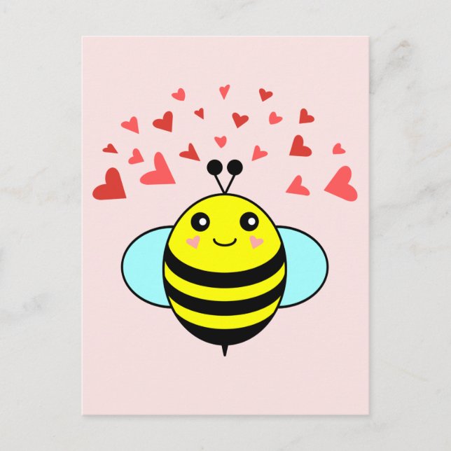Postal Abeja Feliz Corazón de Amor (Anverso)
