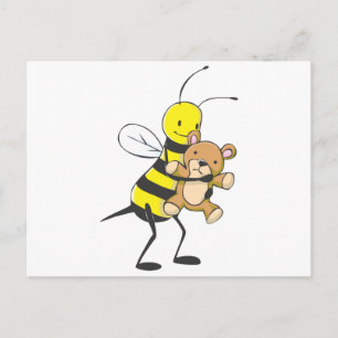 Postal Abeja feliz jugando con Oso Teddy