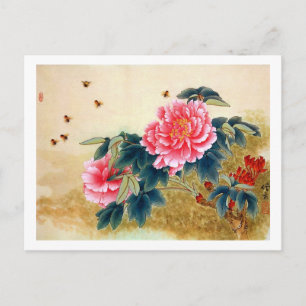 Postal Abeja floral rosa de color de agua clásico chino d