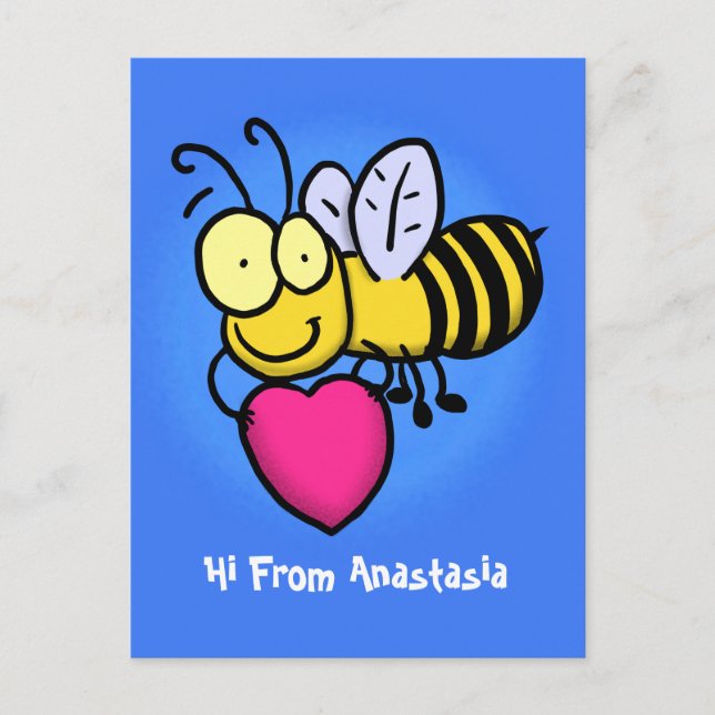 Postal Abeja graciosa y linda con ilustracion personaliza (Anverso)