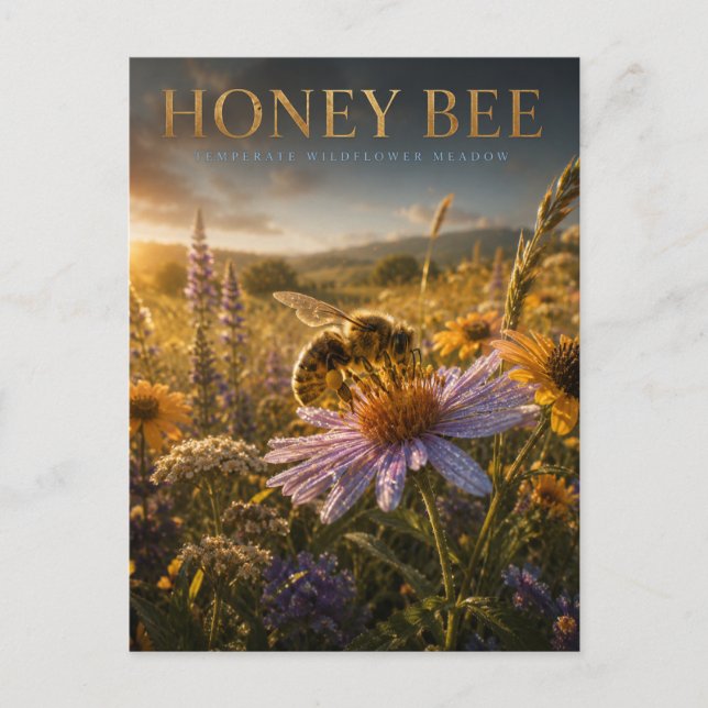 Postal Abeja Melífera Pradera de Flores Silvestres ANIMAL (Anverso)