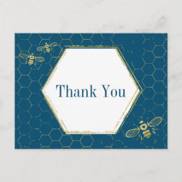 Postal Abeja Miel Teal Patrón Dorado Gracias