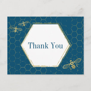 Postal Abeja Miel Teal Patrón Dorado Gracias