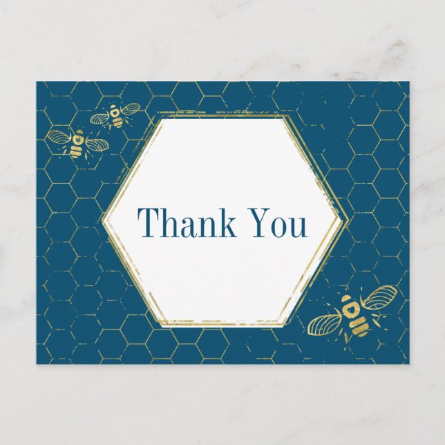 Postal Abeja Patrón Teal Oro Agradecido (Anverso)