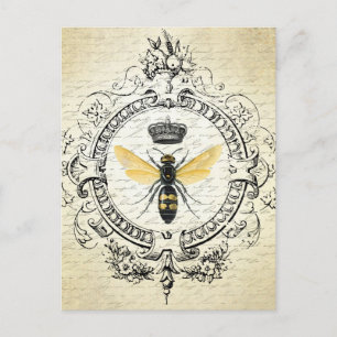Postal Abeja reina moderna del francés del vintage