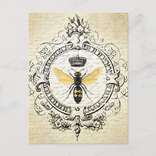 Postal Abeja reina moderna del francés del vintage (Anverso)