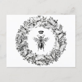 Postal Abeja reina salva la corona mariposa de las abejas