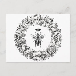 Postal Abeja reina salva la corona mariposa de las abejas