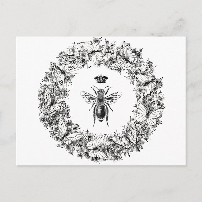 Postal Abeja reina salva la corona mariposa de las abejas (Anverso)