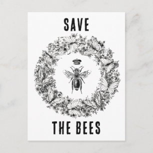 Postal Abeja reina salva la corona mariposa de las abejas