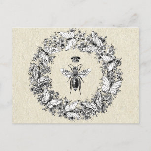 Postal Abeja reina salva la corona mariposa de las abejas