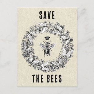 Postal Abeja reina salva la corona mariposa de las abejas