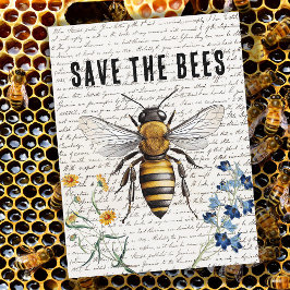 Postal Abeja salva las flores del guión de las abejas