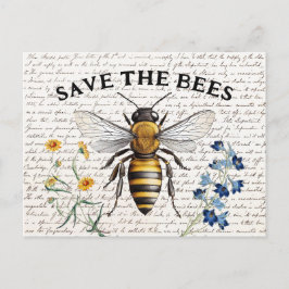 Postal Abeja salva las flores del guión de las abejas