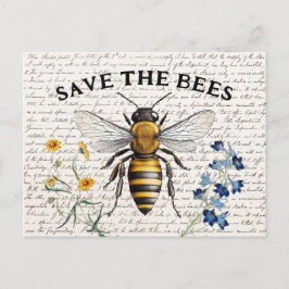Postal Abeja salva las flores del guión de las abejas