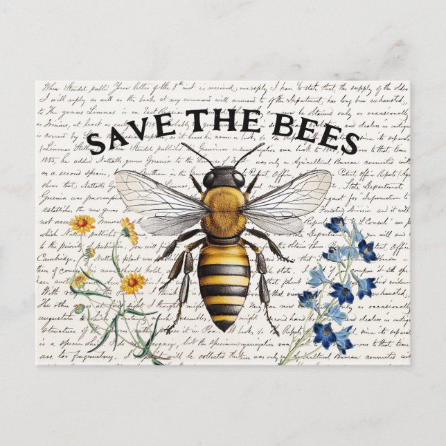 Postal Abeja salva las flores del guión de las abejas (Anverso)