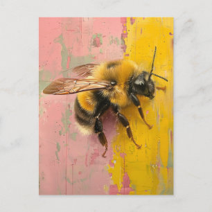 Postal Abeja sobre rosa y amarillo