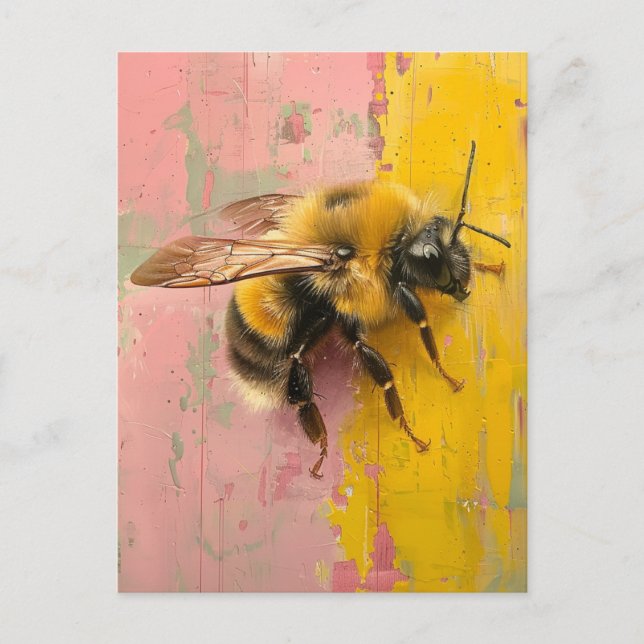 Postal Abeja sobre rosa y amarillo (Anverso)