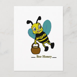 Postal Abeja sonriente adorable y divertida en acuarela