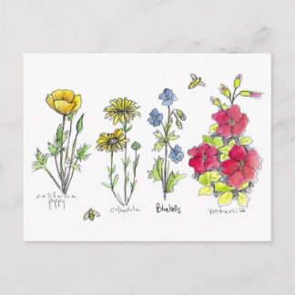 Postal Abejas de arte acuático botánico en el jardín de f